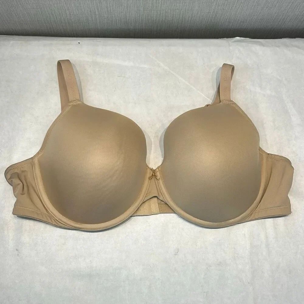 Cacique Lightly Lined T-Shirt Bra No Wire Sz 46C Nude Beige Tan Adjustable Strap